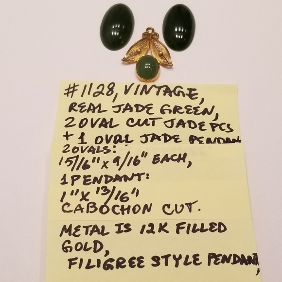 ✅#1128 Rare 3 pcs Oval Cabochon Green Jade Pendant - Picture 2 of 8